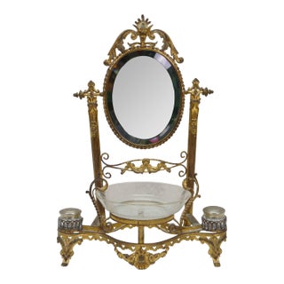 Antique French Napoleon III Neoclassical Gilt Bronze Vanity Mirror Watch Stand For Sale
