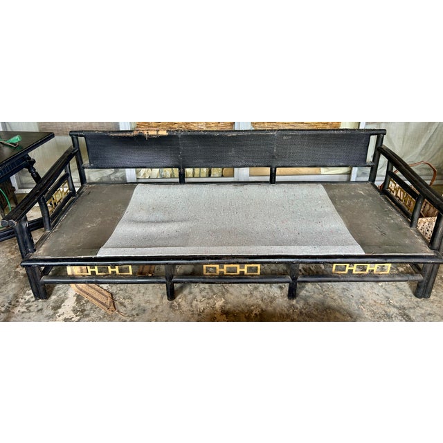 Black 1950s James Mont Style Asian Modern Faux Bamboo Sofa & Lounge Chair — 2-Piece Set For Sale - Image 8 of 12