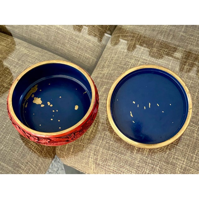 Chinese Cinnabar Lacquered Enameled Lidded Box For Sale - Image 11 of 12