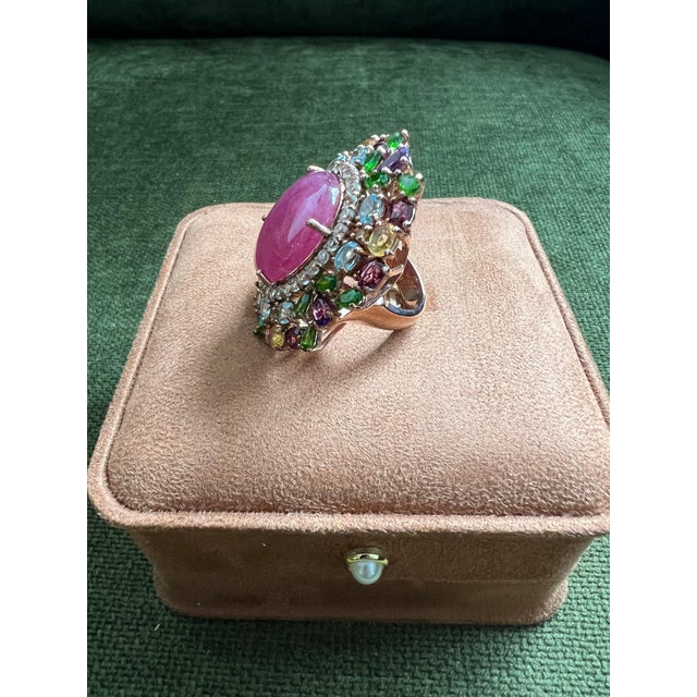 Bochic “Orient” Vintage Ruby, Sapphire & Multi Gem Ring - 18K Gold & Silver For Sale - Image 15 of 15