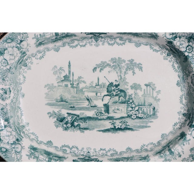 Antique "Wood & Brownfield Grecian Statue" Staffordshire Transferware Platter For Sale - Image 4 of 11
