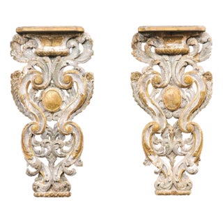 Pair of 18th Century Italian Pierce-Carved Wall Corbels For Sale