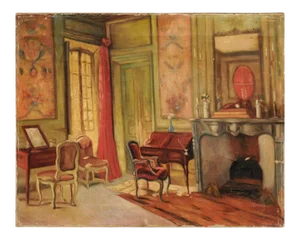 Mid 20th Century French Interior Oil Painting Depicting a Louis XV Style Room