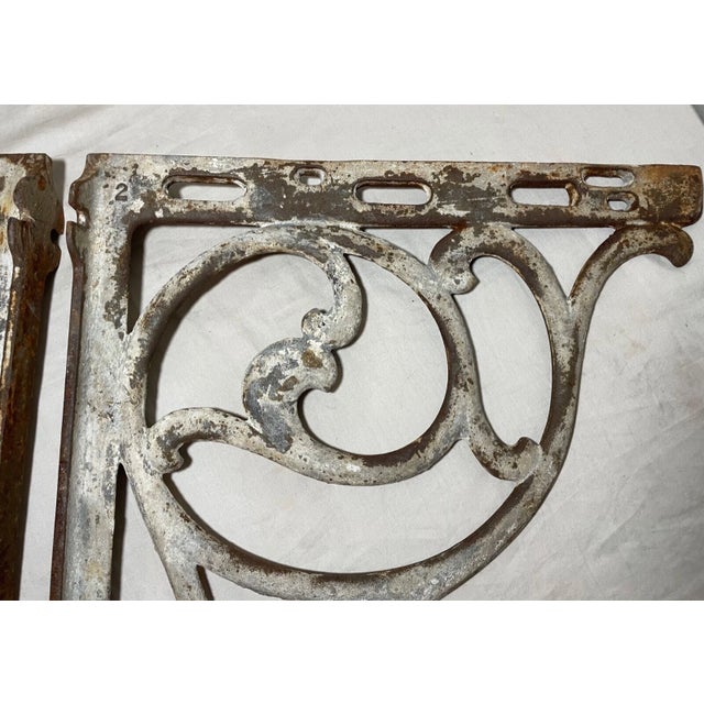 Large Pair Antique Cast Iron Architectural Salvage Wall Corbels Bracket Sconce For Sale In New York - Image 6 of 13