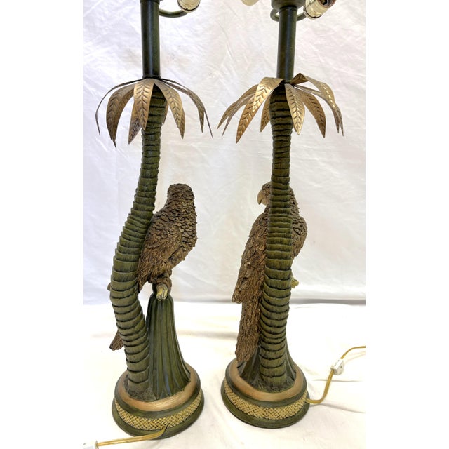20th Century Palm Beach Chic Parrot and Palm Tree Lamps- A Pair For Sale - Image 11 of 18
