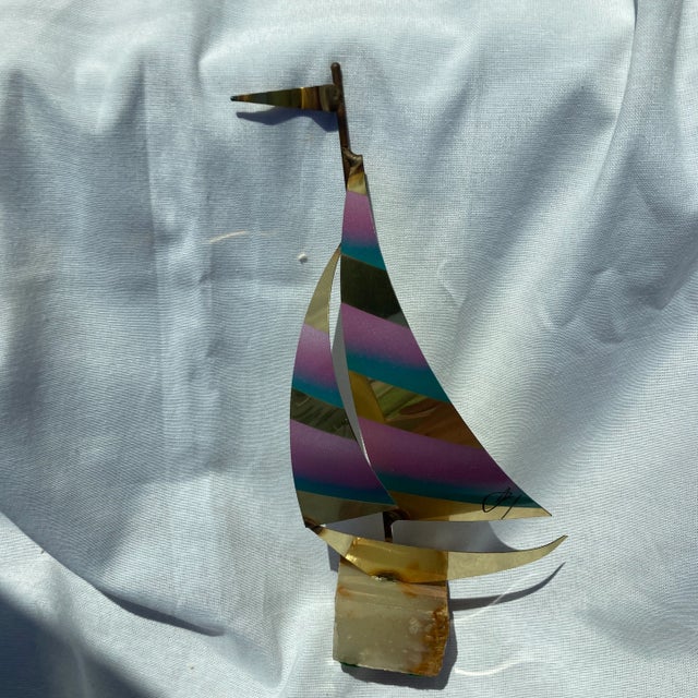 Metal 1990s Mario Jason Brass Sailboat Sculpture For Sale - Image 7 of 7