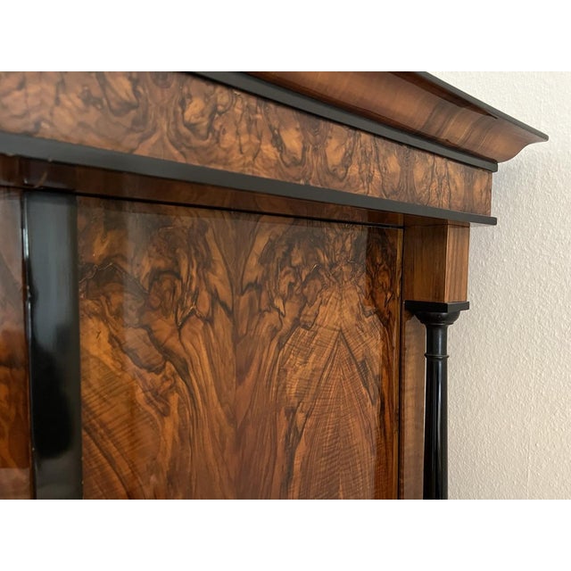 Black Biedermeier Armoire, Walnut Veneer and Full Columns, Austria, circa 1820 For Sale - Image 8 of 17