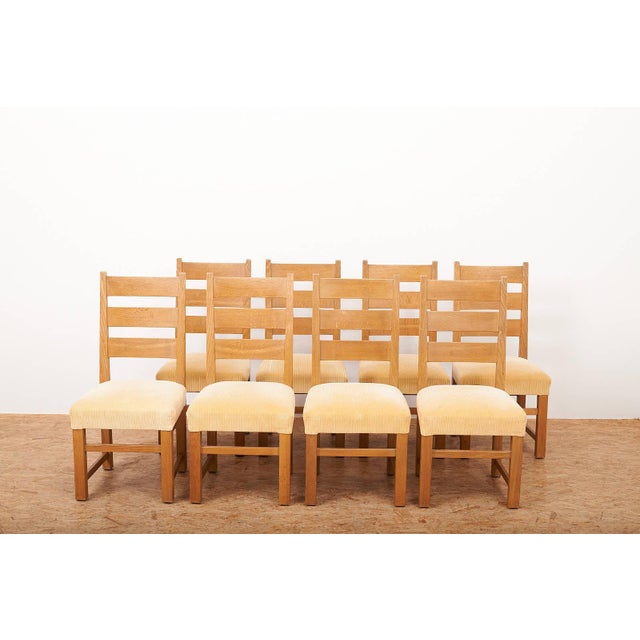 Chairs in Oak in Yellow Corduroy Fabric by Anliker Langenthal, 1960s, Set of 8 For Sale - Image 3 of 16