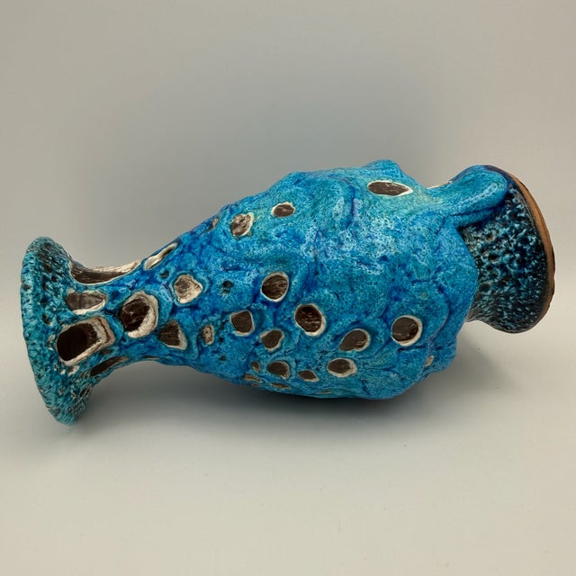 Brutalist Fat Lava Blue Turquoise Ceramic Vase by Charles Cart, Vallauris, France, 1960s For Sale - Image 13 of 15