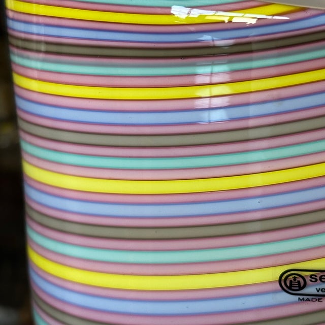 Large Multicolored Striped Murano Glass Vase from Seguso, 1970s For Sale - Image 9 of 9