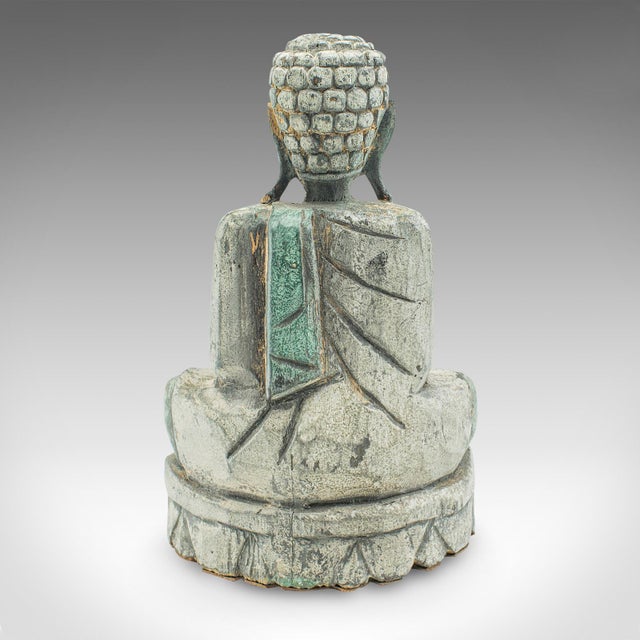 Vintage Carved Deity, Oriental, Bronzed Pine, Buddha Figure, Art Deco, c.1930 For Sale - Image 4 of 9