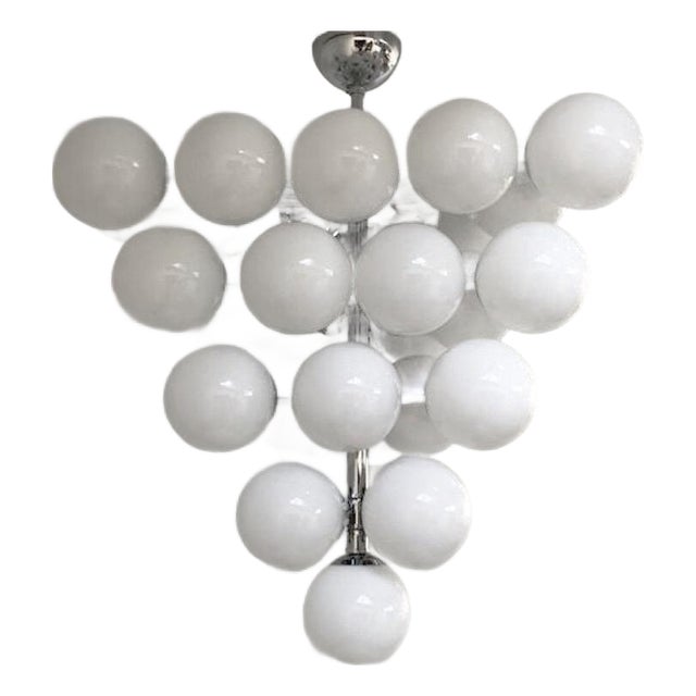 21st Century Italian Grappolo Polished Chrome Glossy White Murano Glass Chandelier by Fabio LTD For Sale