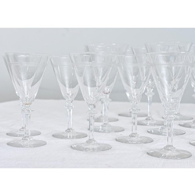 Vintage Belgian Etched Crystal Martini & Cocktail Glasses - Set of 38 For Sale In Baton Rouge - Image 6 of 11