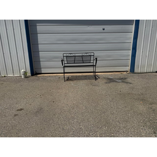 Vintage Woodard Style Wrought Iron Mesh Patio Bench For Sale - Image 12 of 12