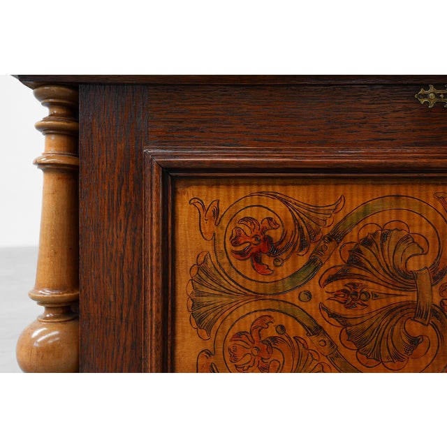 Neo-Renaissance Walnut Chest with Inlaid Front Panel and Turned Columns, Belgium, 1880s For Sale - Image 14 of 15