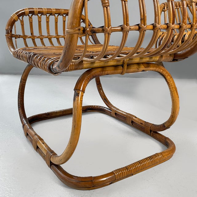Set of Mid-Century Modern Italian Rattan B4 Armchair and Ottoman from Tito Agnoli, 1950s For Sale - Image 17 of 18