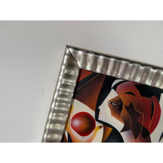 1980’s Vintage C. Ryan Cubist Figural Oil on Canvas Painting, Framed For Sale - Image 11 of 12