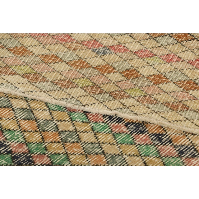 Textile Vintage Zeki Müren Runner in Brown With Colorful Geometric Pattern | Rug & Kilim For Sale - Image 7 of 7