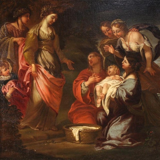 Antique Italian painting from the second half of the 17th century. Artwork oil on canvas depicting a biblical subject,...