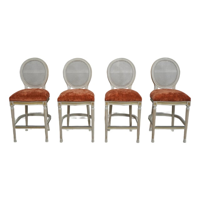Set of 4 Frontgate French Louis XVI Style Bar Stools For Sale