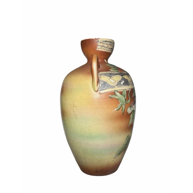 Antique Japanese Large Floral Double-Handled Art Pottery Vase Nippon Style For Sale In Los Angeles - Image 6 of 7
