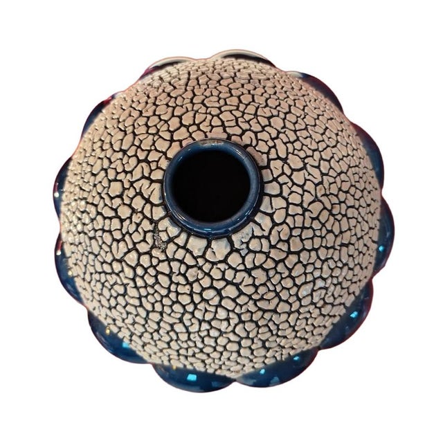 1930s Art Deco Saint-Clément Blue Crackle Spherical Vase Model 712, C. 1930 For Sale - Image 5 of 6