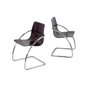 Set of French Tubular Steel Mauve Acrylic Glass Chairs by Yves Christin for Airborne, 1970s For Sale