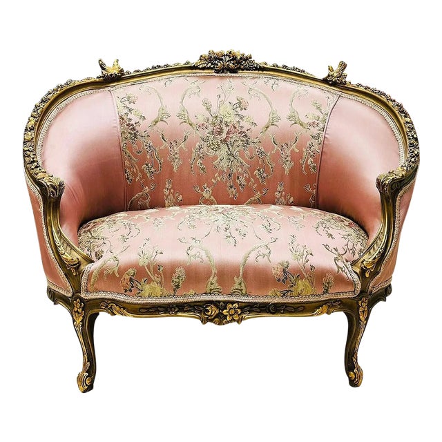 French Rococo Style Pink Sofa With Gold Details For Sale