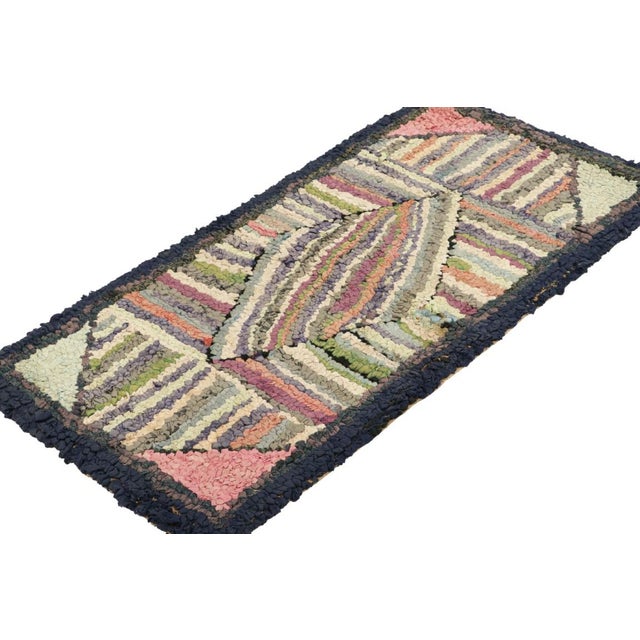 Rug & Kilim Antique Hooked Geometric Rug in Polychromatic Tones | Rug & Kilim For Sale - Image 4 of 7