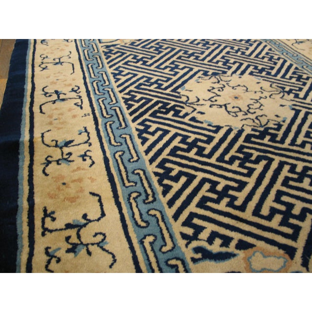 1920s Ivory Blue Medallion Antique Chinese Peking Rug 4'4" X 5'10" Handknotted Wool Carpet For Sale - Image 4 of 5