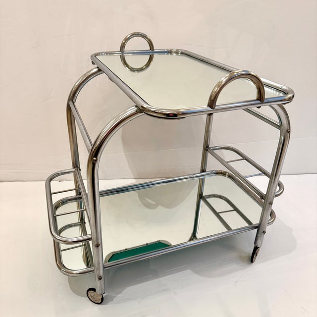Metal Art Deco Bar Cart Designed by Robert Mallet-Stevens, France 1930's For Sale - Image 7 of 11