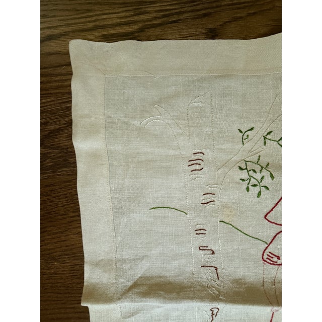 Ivory Hand Embroidered Swedish Artwork, Dresser Scarf or Wall Hanging For Sale - Image 8 of 8