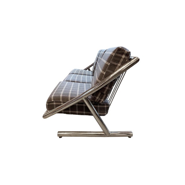 Mid-Century Modern Mid Century Chrome Sofa by Italian Designer Plato Ginello, With Pollack Wool Plaid Fabric For Sale - Image 3 of 12