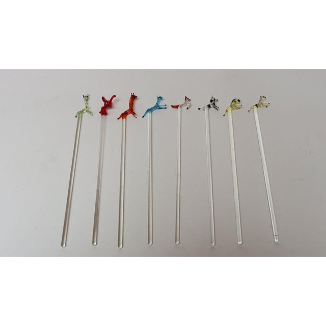 Mid-Century Modern Set of Eight Vintage Blown Glass Animal Cocktail Stirrers With Box by Saxon For Sale - Image 3 of 17