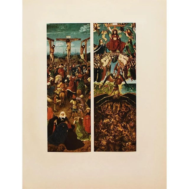 Two excellent vintage full-color prints after oil paintings "The Crucifixion and the Last Judgment" by Hubert Van Eyck....