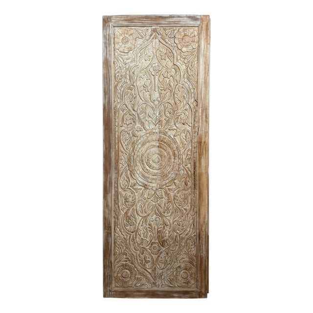 Sandwashed Floral Carved Solid Wood Front Entry Door, Double-Sided 96x36 For Sale