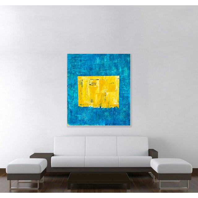 Oasis Over Size Abstract Yellow/Blue Painting For Sale - Image 4 of 5