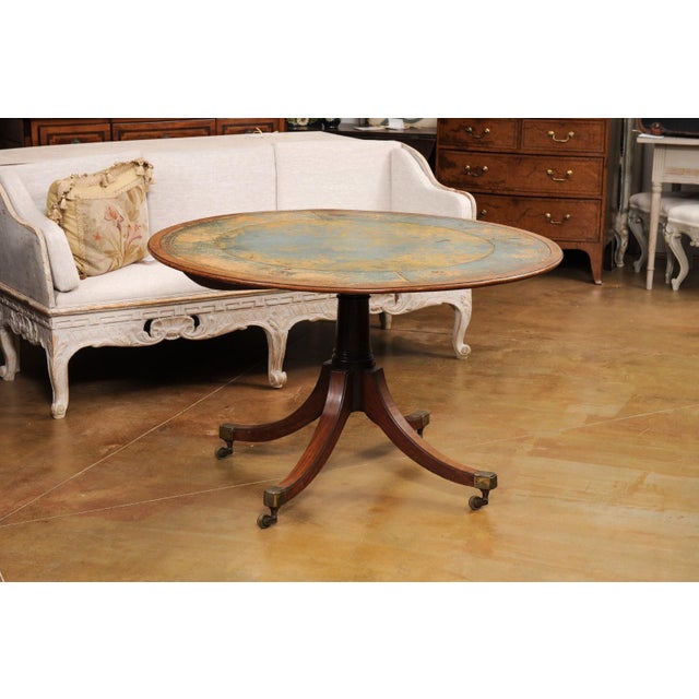 Early 20th Century English Turn of the Century Mahogany Tilt Top Center Table with Leather Top For Sale In Atlanta - Image 6 of 12