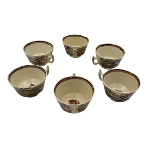 Set of 6 Vintage Royal Staffordshire Multi-Color "Tonquin" Teacups by Clarice Cliff