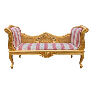 1960s French Artisan Louis XVI Gold Beech Cane Settee For Sale