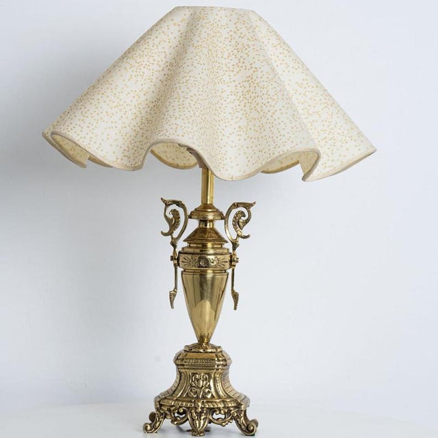 Brass Table Lamps with Wavy Ecru Lampshades, 1950, Set of 2 For Sale - Image 11 of 13