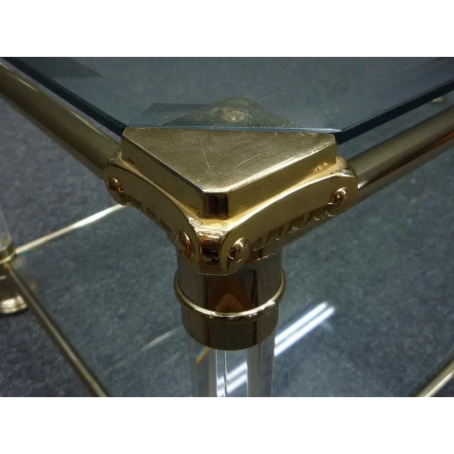 Metal Regency Acrylic Glass and Brass Side Table, 1970s For Sale - Image 7 of 11