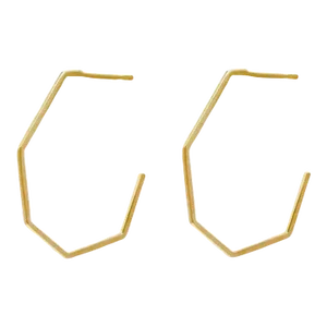 Hexagon Shape 14k Solid Gold Open Hoop Earrings - 2 Pieces