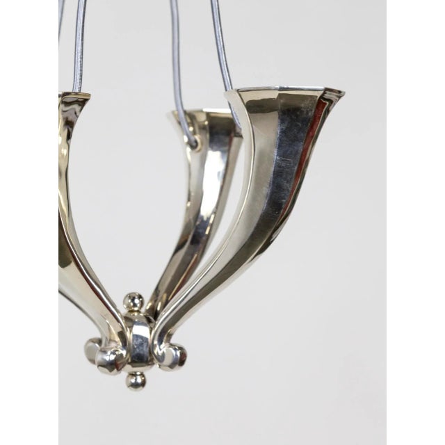 Transitional Early 20th Century Silver Plated Solid Bronze 4-Light Horn Chandelier For Sale - Image 3 of 11
