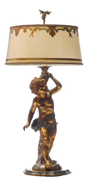 Italian Vintage Carved Wood Italian Putti Lamp