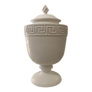 Global Views Modern Matte White Greek Key Villa Urn For Sale