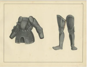 Medieval Plate Armor Components, 1842, Lithograph