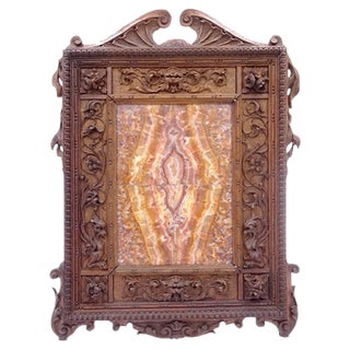 Carved Walnut Frame with Marble Composition, Late 1800s For Sale