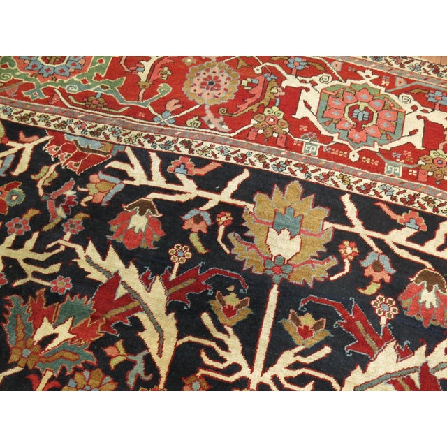 Antique Navy Field Red Border Heriz Serapi Rug no. 10350 For Sale - Image 11 of 12
