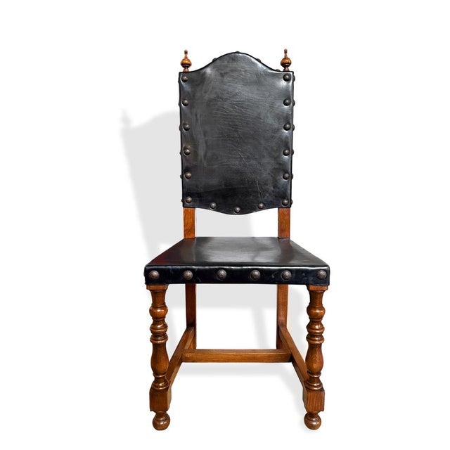 Vintage Portuguese Oak 18th Century Style Dining Chairs C1970s, Set of 10 For Sale - Image 4 of 8